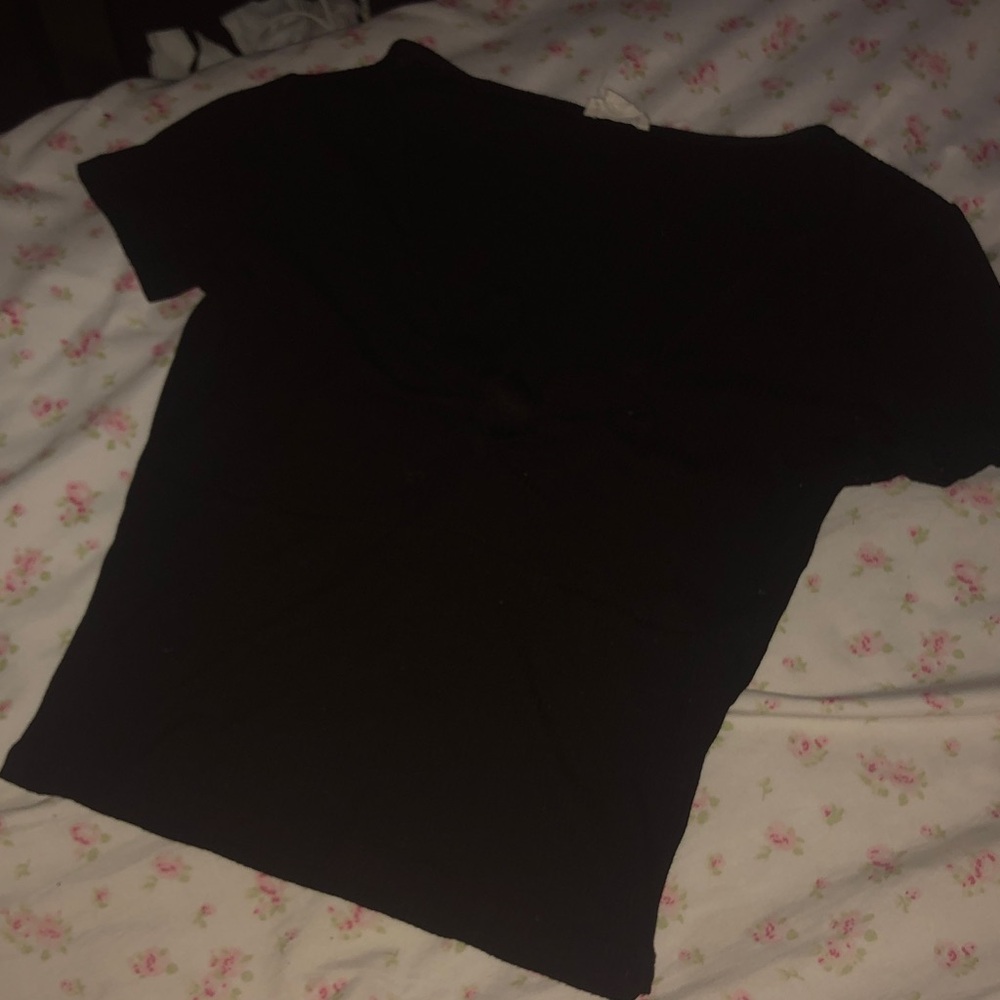 Garage Black Short Sleeve Knot-Front Tee